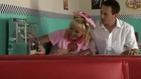 blond Waitress receives Her cock Sucked And ass poked In The Restaurant