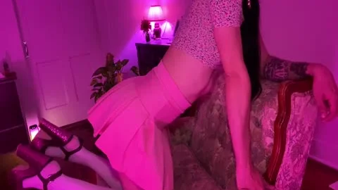 TS gets Bent Over Chair And plowed In sleazy Outfit