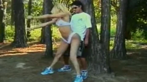 Buff stud Sucks t-girl Claudia Hunter's  Hard Pole before hammering Her Chocolate Eye In The Shade Of Trees