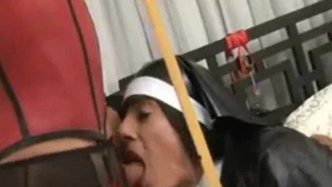 nasty Crossdresser Nun Zoe poke Puppet Takes sheboys Creamy Load In Her lascivious face hole