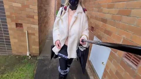 Exhibitionist slut Flashing In A Fur Coat By A Busy Road