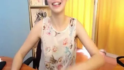 delightsome Short Hair teen lady-man Teasing And Cumming On web camera