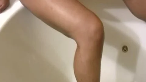 darksome Skin teen shemale Plays With Her large 10-Pounder In Bathtub