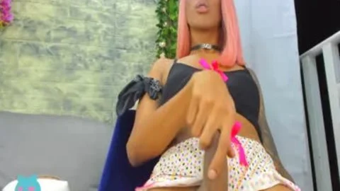 Pink Haired dark teen t-girl Yanking big weenie