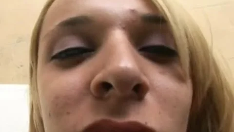 small cockballs blonde TS receives dark rod deep In arse