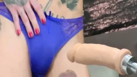 TS Gaby Ink discharges A nice cumshot From Her large penis whilst banging Machine