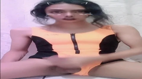 oriental tranny Masturbation before Swimming